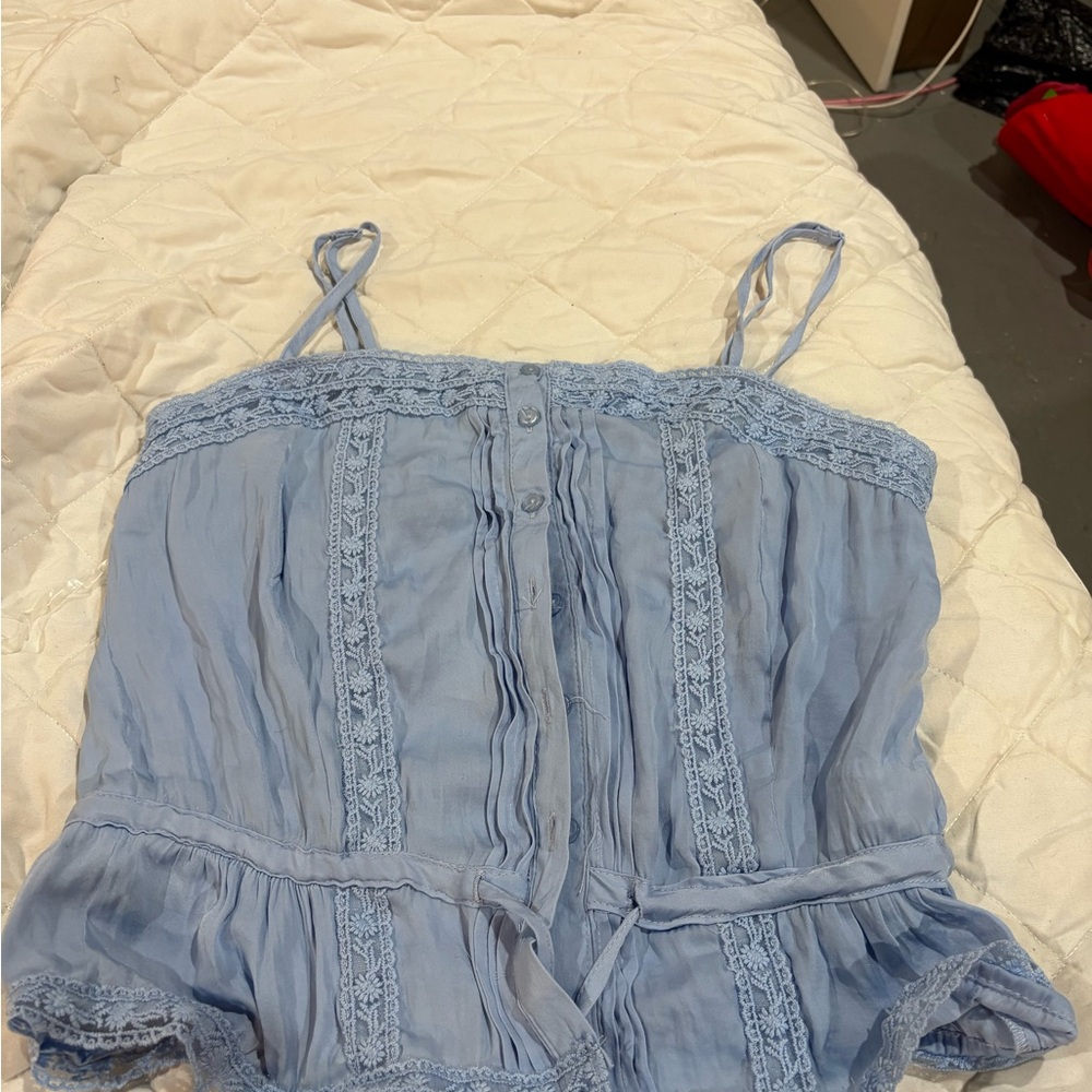 Aeropostale Light Blue Lace Trim Crop Top